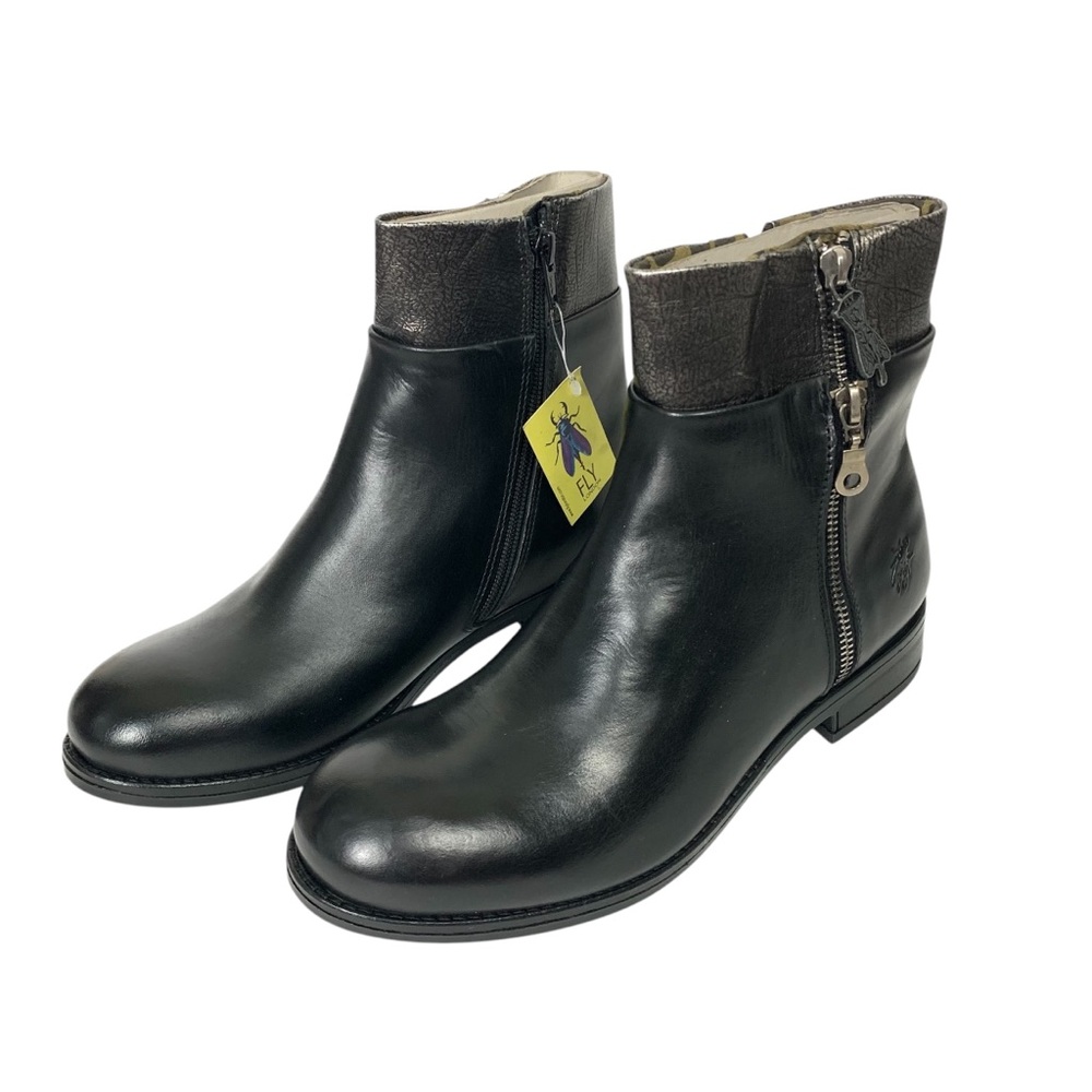 NWT FLY London Leather Zip-Up Ankle Boots Abys Black size 40 - Picture 12 of 13